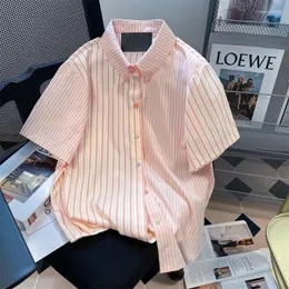 Bloups feminina Xej kawaii camisa para mulheres 2024 Camisas mulheres verão rosa rosa listrado elegante moda coreana chique em grandes dimensões