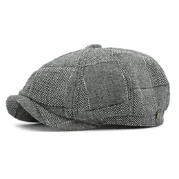 Berets Men Faux Woolen Tweed Plaid Octagonal Irish Sboy Cabbie Gatsby قيادة Paperboy Paper Baperty قبعة قبعة للذكور