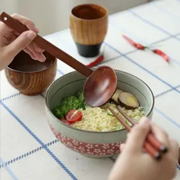 Skedar kök matlagning hållbar sked trä japansk stil lång handtag potten dugare bordsarten ramen filter soppa slevning