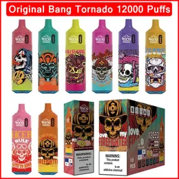 Original Bang Tornado 12000 Puff Disposable Vape Pen 12k Puffs 0% 2% 3% 5% Vaporizer 600mAh Rechargeable Type C Mesh Coil Disposable E-cigarettes 22 Flavors