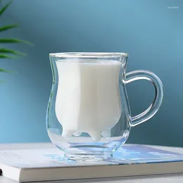 Kieliszki do wina 250 ml podwójny szklany kubek kubek mleczny Mug Cute Cow Animal Transparent Juice Water Cups Drinware do przyjęcia na imprezę w domu