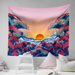 Tapissries Retro Pink Sunset Waves Wall Hanging Tapestry Japanese Tapestriessurfing Hangingvintage Art