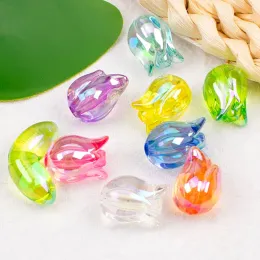 Transparent Tulip Flower Acrylic Beads For Jewelry Making Bracelet Phone Chain Keychain Leaf Spacer Beads Jewelry Accessories