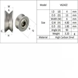 20/10/50 PCs V624ZZ 4x13x6mm V ranhura de rolamento de bola selado com ranhura selada rolamento de rolamento de rolamento de pista v624 rolamento da máquina de bordado