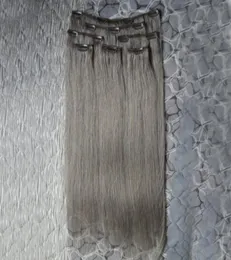 Clipe cinza em extensões de cabelo humano 100 clipe reto peruano em extensões de cabelo humano Remy cabelos reais 8pcs 100gset2188702
