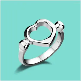 Cluster Rings Luxury Fashion 925 Sterling Sier Ring Anxiety For Women Hollow Heart Finger Street Style Minimalist Relax Jewelry Drop D Otlf4