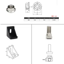 3030 Złącze złącza profilu aluminiowego: 20pcs 3030 Wspornik narożny + 40pcs M6 x 16 mm T śruby śrubowe + 40pcs M6 HEX Nakrętki kołnierzowe