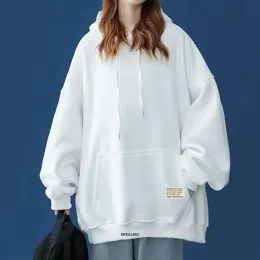 プラスサイズ6xl 150kgスプリングロングスリーブTシャツアウトウェアフード付きトップブラックホワイトトップ女性フルスリーブカジュアルメスティー