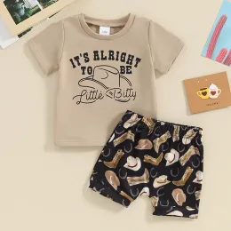 Westliche Kleinkind Baby Kleidung Es ist in Ordnung, ein kleines Bitty Shirt Top Cowboy Hat Print Shorts Set Country Outfit zu sein