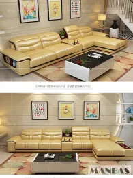 Uppgradera ditt hem med Mingdibao äkta lädersoffa - kopphållare, förvaring, justerbara nackstöd USB -laddning - italiensk design