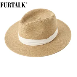 Furtalk Sommerhut für Frauen Männer Panama Straw Beach Hats Fedora UV Sonnenschutz Capchapeau Femme240409