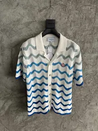 Mens Knitwear Polo Shirt Unisex Luxurys Casablanca Shirt Sea Wave Stripes Hollow Out Tee Men Casual Knitwear Löst korta ärmar Street Högkvalitativa kläder