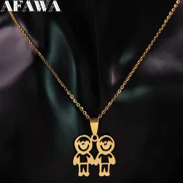 Colares pendentes 2024 Moda Dois meninos Colar de aço inoxidável Calha de aço feminino Colar de ouro caseiro Jóias Acero Acero Invisível Joyeria N381S01Q