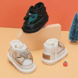 부츠 새로운 2024 Winter Baby Snow Boots Kides Boewknot 따뜻한 플러시 면화 신발 유아 소프트 밑창 발목 부츠 크기 1525