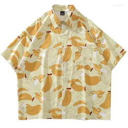 Kvinnors blusar Summer Hawaiian Beach Shirts Men hip Hop Creative Yellow Fruits Banana Tryckt Kawaii Blus Lapel Tops Overdimensionerade Streetwear