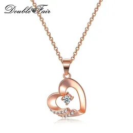 Colares pendentes Double Fair Classic Love Heart Heart Rose Gold Colored Copper Metal Colar Pingente Womens Wedding Party Jóias DFN318Q