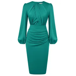 GK -klänning för kvinnor Kontrast Fabric Evening Elegant Celebrity Party Dress ol Long Sleeve Crew Neck BodyCon Midi Dress 240326