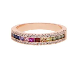 Eheringe 2021 Roségold -Farb -Verlobungsband CZ Eternity Ring mit Regenbogen farbenfrohe trendige Fingerschmuck3862981