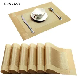 6/4pcs Dikdörtgen Placemat Restoran Yıkanabilir PVC Dayanıklı Yemek Masası Dokuma Paspasları Çerçeve Teslin Disk Kase Kavrası Slip Slip Ped