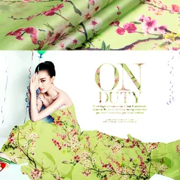 Tecido de seda de seda de seda tecido de cetim 135cm de largura 14Momme 100% de tecido de seda pintura floral cor verde claro