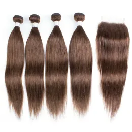 400 gram/lote para cabeça cheia 4 pacotes com 4*4 fechamento de renda cor preta marrom escuro #2 #4 Remy Extensão de cabelo humano brasileiro