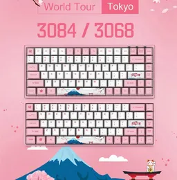 Клавиатуры оригинал Akko 30683084 Sakura Mechanical Gaming Keyboard 6884 Keys PBT Computer Gamer Typec Pink Blue Orange Switch14279023