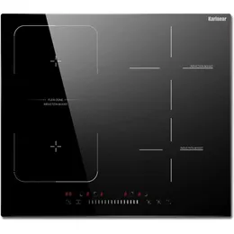 Cooktop de indução de 4 queimadores de alta potência com zona flexível, trava de segurança infantil, timer, impulso, controle deslizante, cozinheira elétrica de vidro preto-22 polegadas