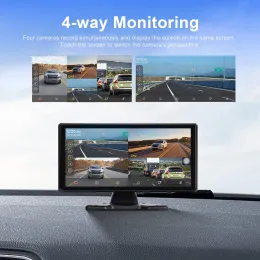 Podofo 10.36inch Carplay Monitor Taşınabilir Akıllı Oyuncu 4 Kameralar Video Kaydı Android Auto Airplay BT/FM Universal Kamyon için