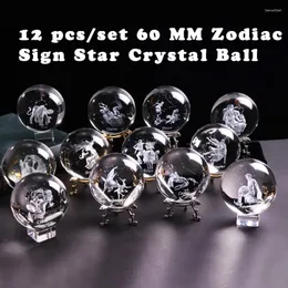 Dekoracyjne figurki 12 szt. Clear 3D Zodiak Zestaw gwiazdy kryształowy kulka laserowa grawerowana szklana kula rzemieślnicza dekoracja domu ozdoba urodzinowa ozdoba
