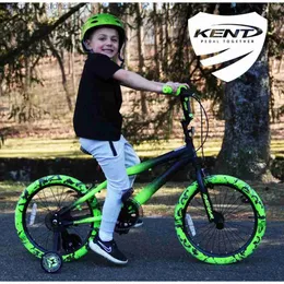 18-Inch Boys BMX Bike Black Green Freestyle Bicycle for Kids