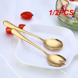 Cucchiai 1/2pcs Black Salad Spoon Spoon Fork Set da posate da dessert in acciaio inossidabile.