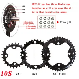 Bucklos 104/64 BCD Bike Chainring 3*9Speed 3*10 Visas de bicicleta de montanha Triple MTB Chainwheel 27S 30S Crown de bicicleta