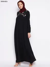 Roupas étnicas Siskakia abaya Mulheres muçulmanas Bordadas florais de manga longa Casual modesto vestidos sauditas