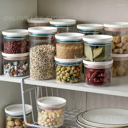 Garrafas de armazenamento selo redondo selo de espaço efetivo economizando suprimentos caseiros de cozinha selada alimentos azuis transparentes
