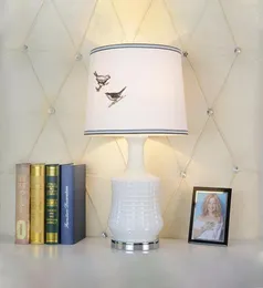 Simple handsketched bird desk lamps bedroom study el room light American country glass table lamp LR0135454080