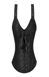 نساء سستة Halterneck Jacquard Overbust Corset Vest PS Size S-6XL Lingerie Top Body Shaper Sexy Lace Up Plastic Boned Corselet3511120