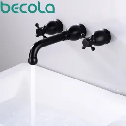 Basino Becola set 3 fori antichi/neri in ottone a doppia maniglia a parete del lavandino da bagno a parete tocco freddo tocco a parete