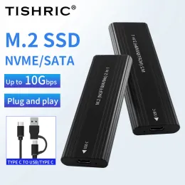 Gabinete Tishric SSD M2 Case NVME/NGFF/Protocolo duplo SSD Gabinete USB tipo C Caixa de alumínio externo Protável para M.2 Case SSD com cabo