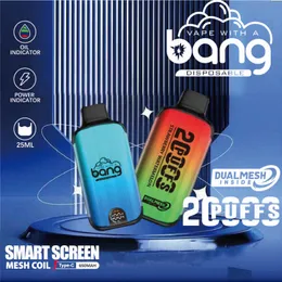 Bang 20000 퍼프 원래 일회용 E 담배 상자 vape 펜 공기 흐름 제어 충전식 650mAh 배터리 20K 퍼프 메쉬 코일 28ml 대 ELF 세계 G20000