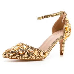 Dress Shoes Crystal Queen Multicolor Rhinestone Pumps Bride Stiletto Princess Water Sandals 7CM High Heels Women Wedding H240409 WV7K