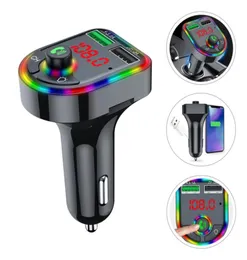 Car USB Charger Bluetooth 2 Port Aux Wireless Handfree Kit FM Transmitter مع عرض LED Ambient Light الملون mp3 o Music Player1265143