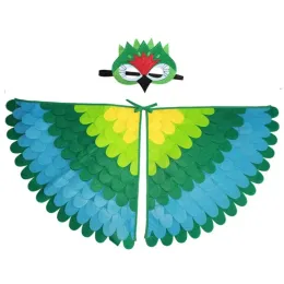Kids Cosplay Costume Owl Peacock Wings Bird Felt Cape with Mask for Girls Boys Halloween Party Stage Performance Cloak