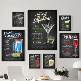 Vintage Drinks and Cocktails Mojito Coffee Blue Hawaiian Cocktail Canvas Painting Bar Dining Room Cafe Kitchen Home Decor