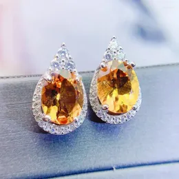 Studörhängen per smycken Natural Real Yellow Citrine Earring 7 9mm 1,8ct 2st Gemstone 925 Sterling Silver Fine L24387