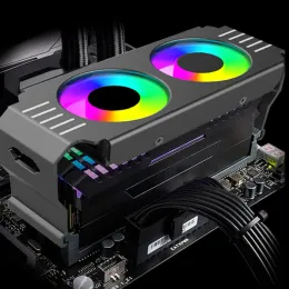 Kyldator RAM -minne Modul Kylare DDR4 DDR5 Dual ARGB Sync PWM 4PIN Dual Fans 120mm Aluminium RGB Cooling Radiator för PC Case