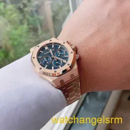 Swiss AP Wrist Watch Royal Oak Series 26715Or Blue Disc 18K Rose Business Business Business Mechanical Mechanical Mechanical e Womens Unisex Watch With Date and Timing Função