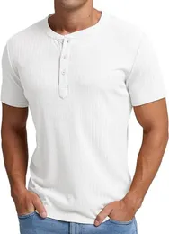 Henley t koszule designerski krótki rękaw klasyczny Slim Fit Casual Shirt Stretch z przednią Placket T Shirt Mens koszulka