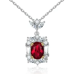 S925 Silver Ruby Pendant Natural Stone Garnet Zircon Necklace Women's High end European and American Style Pure Silver Collar Chain jewelry