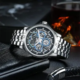 ساعة معصم Sapphero Sports Watch Men Fashion Trend Strend Steel Round Luminous Hands Automatic Date