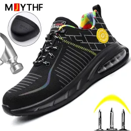 Boots Mjythf Air Cushion New Safety Shoes Men Boots Fashion Work Sneakers Steel Toe Shoes Punctureproof Work Boots Protective Shoes